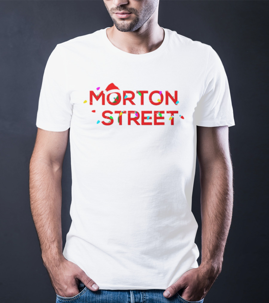 Morton Street Christmas Lights And Santa Hat T-Shirt