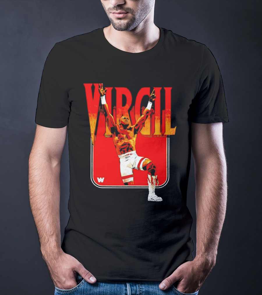 Virgil Wrestling Iconic Pose With Red Background And White Boots T-Shirt