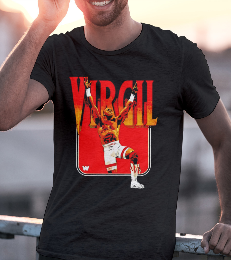 Virgil Wrestling Iconic Pose With Red Background And White Boots T-Shirt