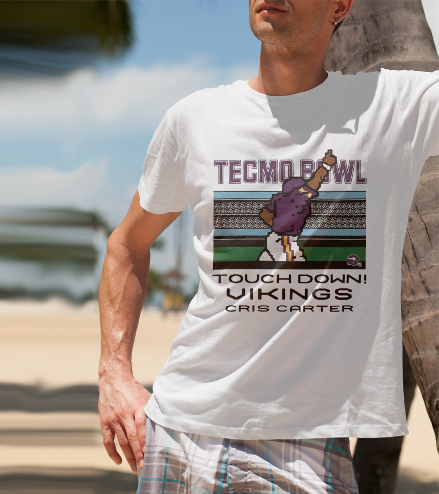 Tecmo Bowl Touch Down Vikings Cris Carter Retro Pixel T-Shirt