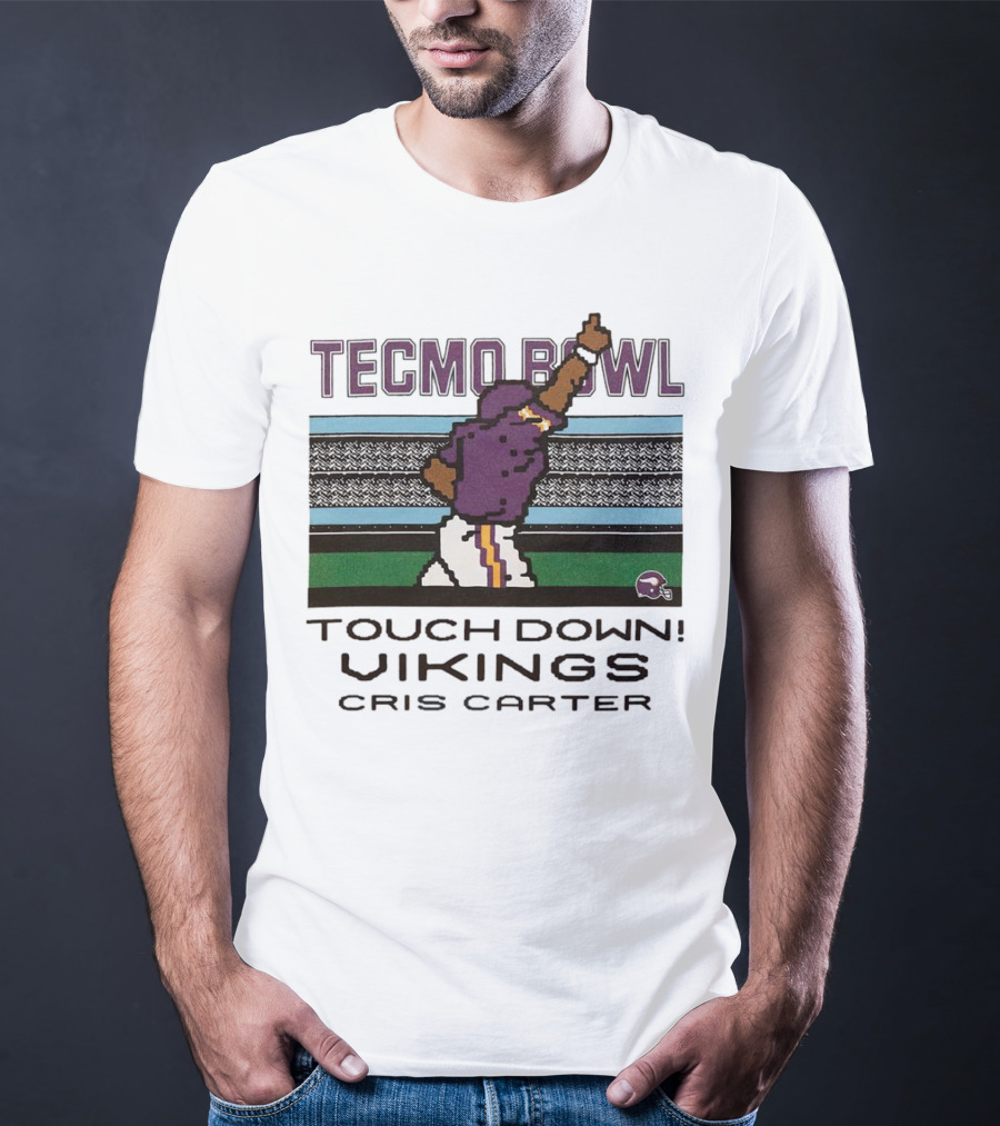 Tecmo Bowl Touch Down Vikings Cris Carter Retro Pixel T-Shirt