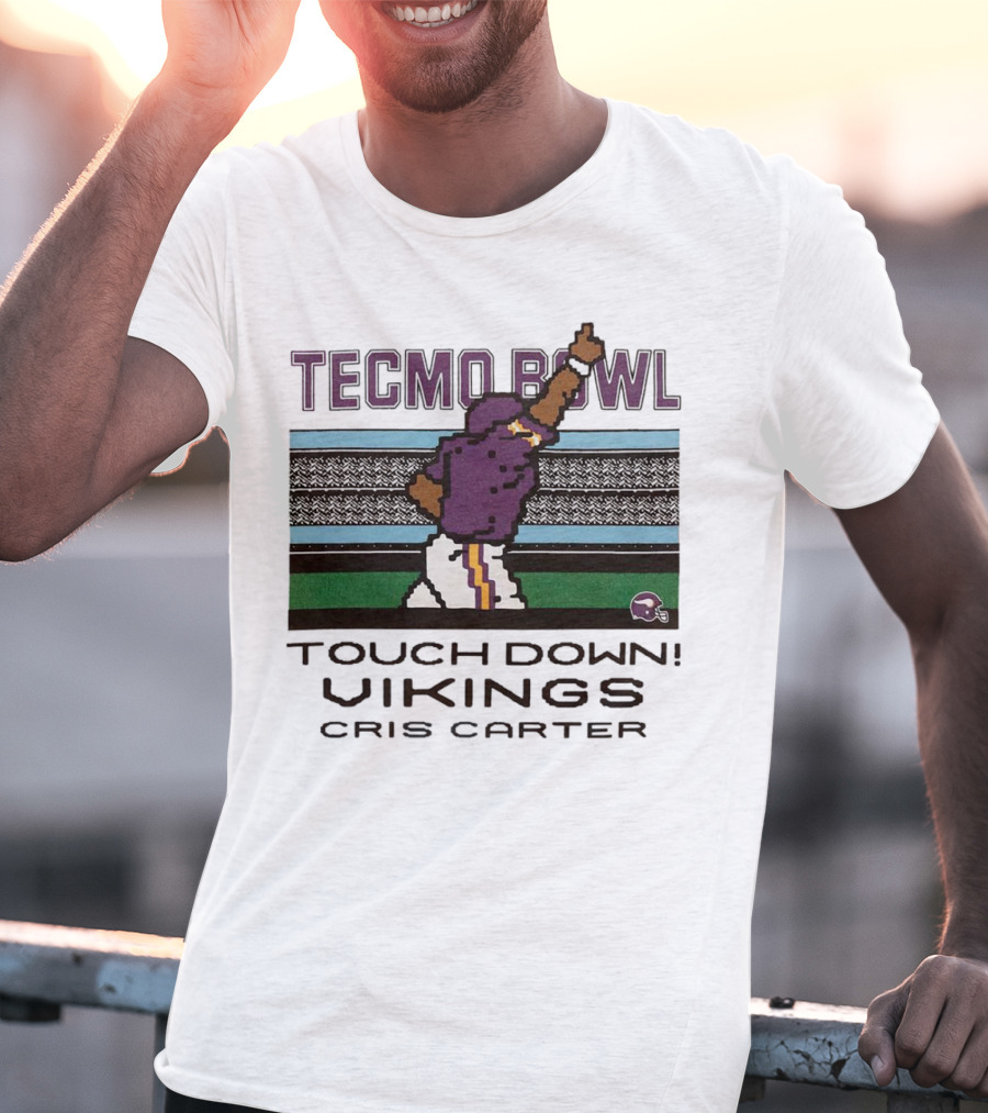 Tecmo Bowl Touch Down Vikings Cris Carter Retro Pixel T-Shirt