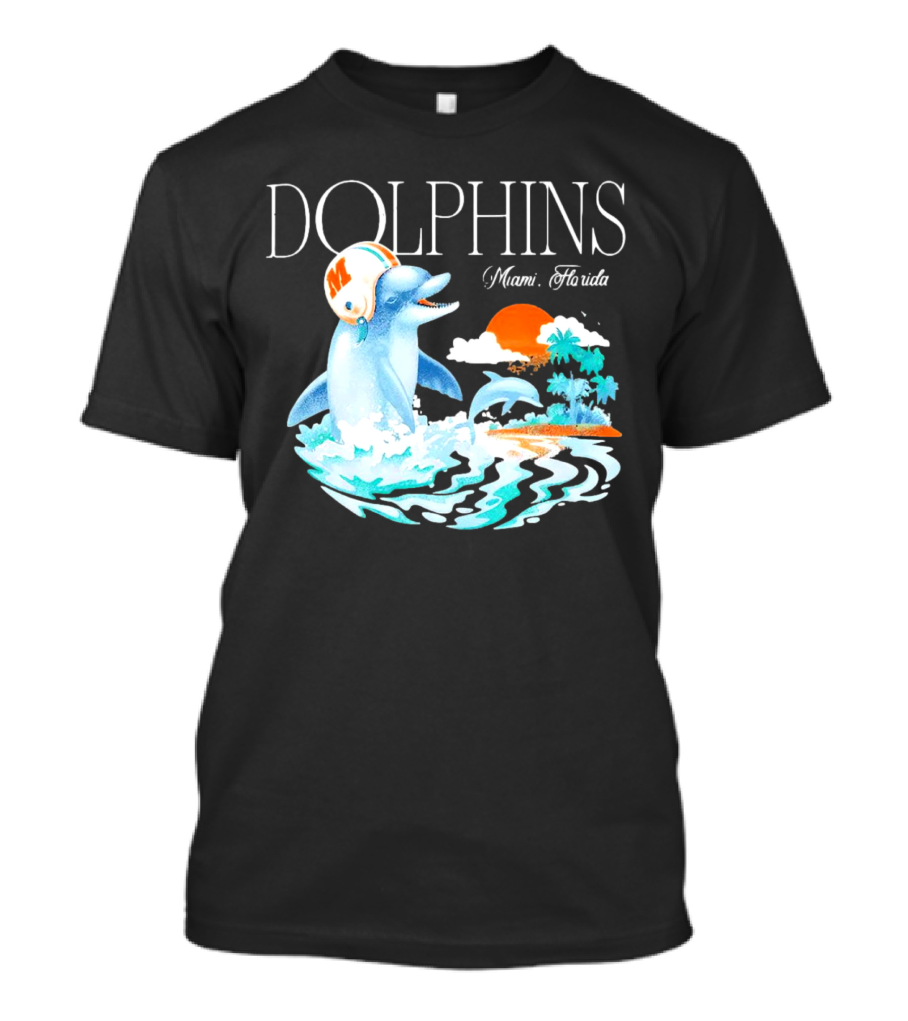 Miami Dolphins Florida Palm Sunset Retro Wave T-Shirt