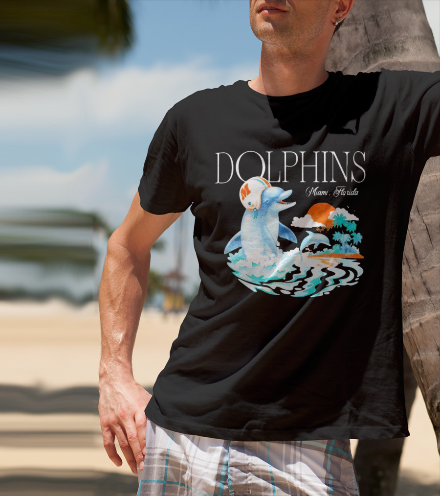 Miami Dolphins Florida Palm Sunset Retro Wave T-Shirt