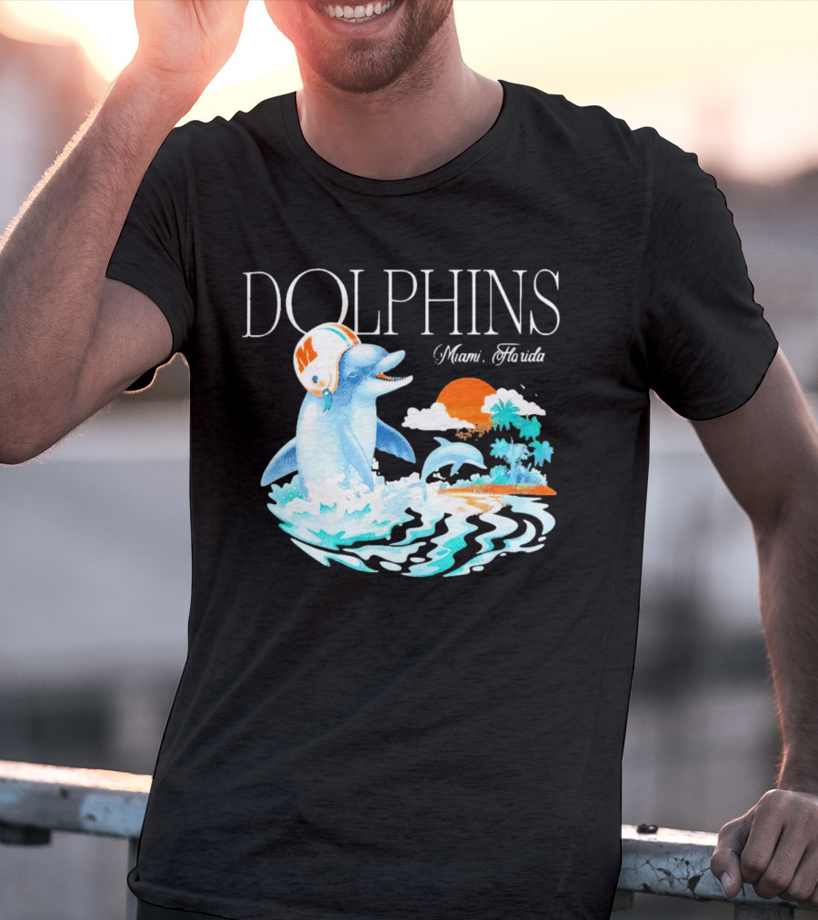 Miami Dolphins Florida Palm Sunset Retro Wave T-Shirt