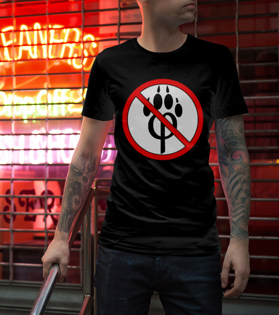 Anti Furry Paw Symbol With Red Prohibition Circle T-Shirt