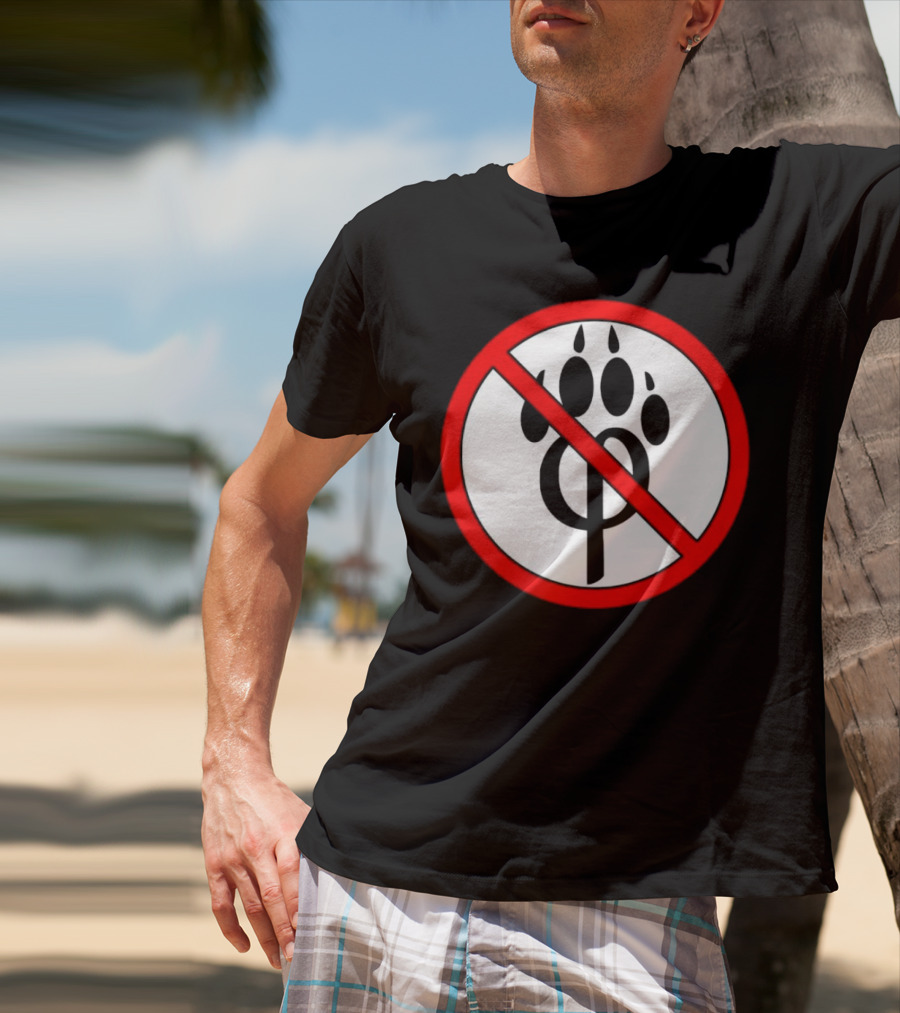 Anti Furry Paw Symbol With Red Prohibition Circle T-Shirt