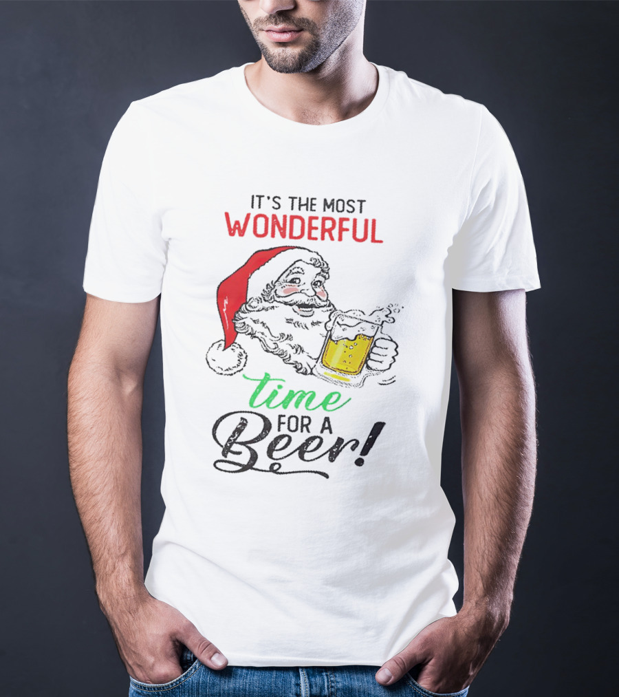 It's The Most Wonderful Time For A Beer Santa Drinking Xmas T-Shirt