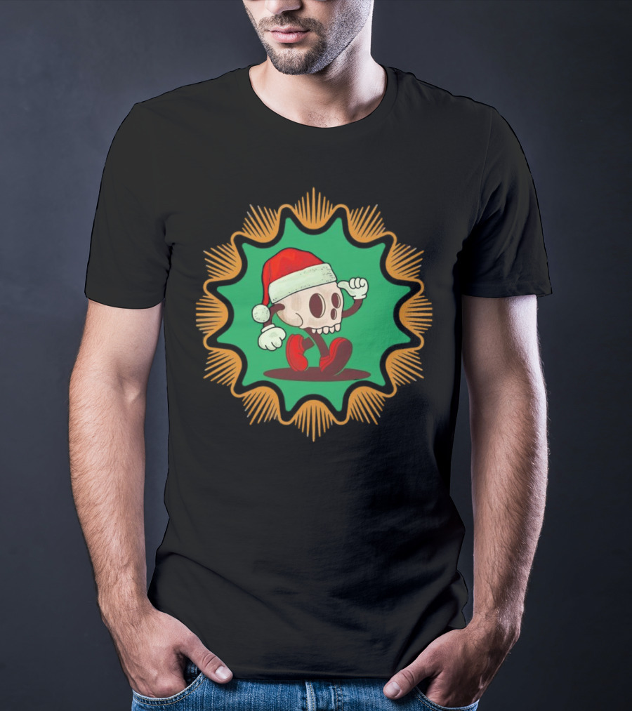 Skull Santa In Vintage Christmas Hat Badge T-Shirt