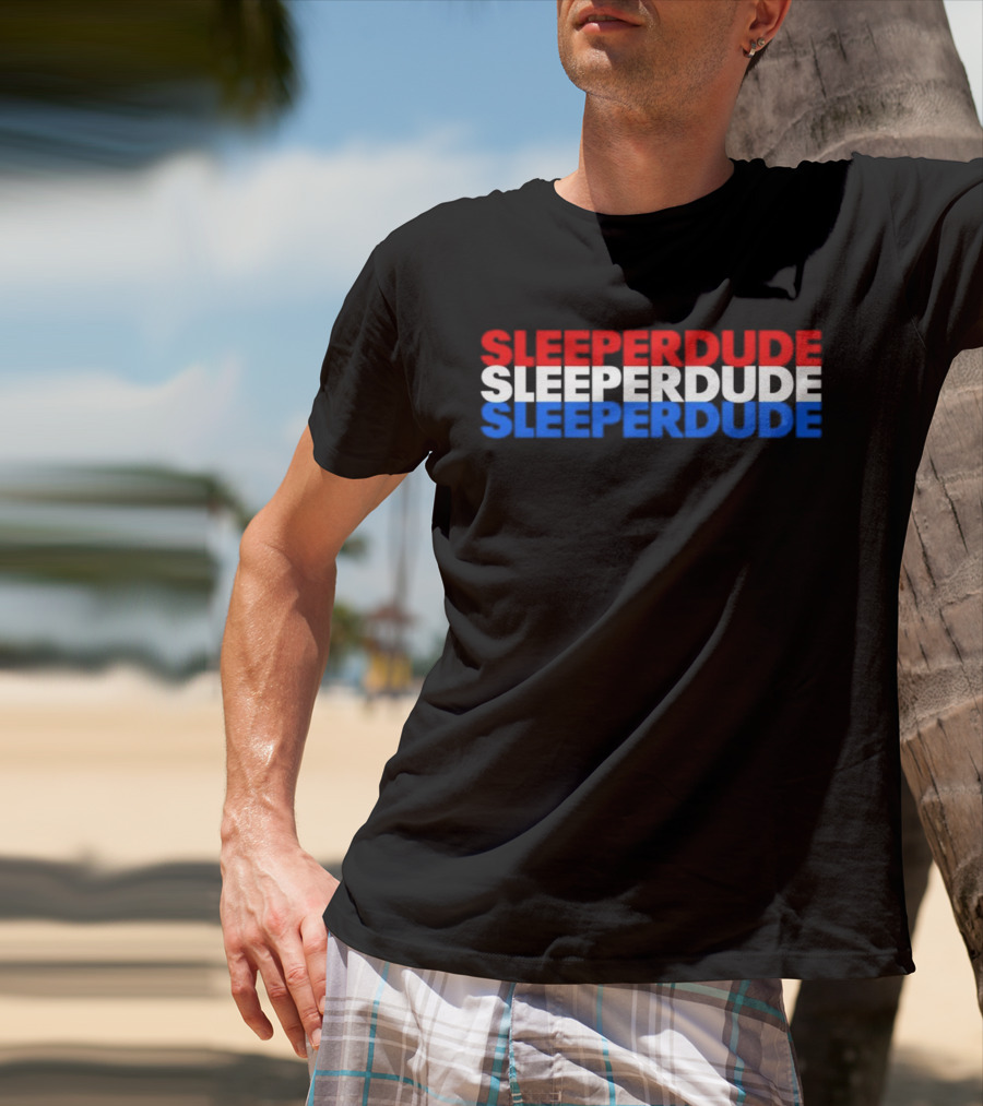 SLEEPERDUDE Red White Blue Stacked Text T-Shirt