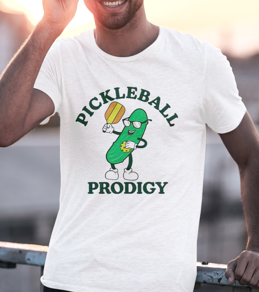 PICKLEBALL PRODIGY FUN PICKLE CHARACTER WITH PADDLE AND SUNGLASSES T-Shirt