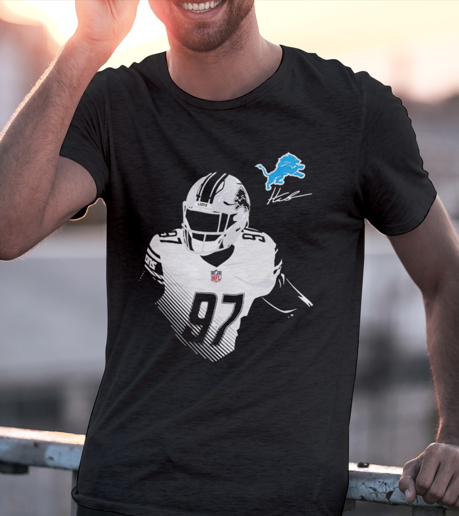 Aidan Hutchinson #97 Detroit Lions NFL Blue Lion Logo Football Player T-Shirt