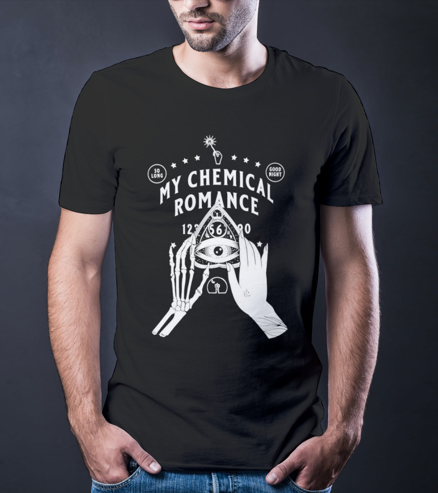 My Chemical Romance Ouija Planchette So Long Good Night Skeleton Hand 1234567890 T-Shirt