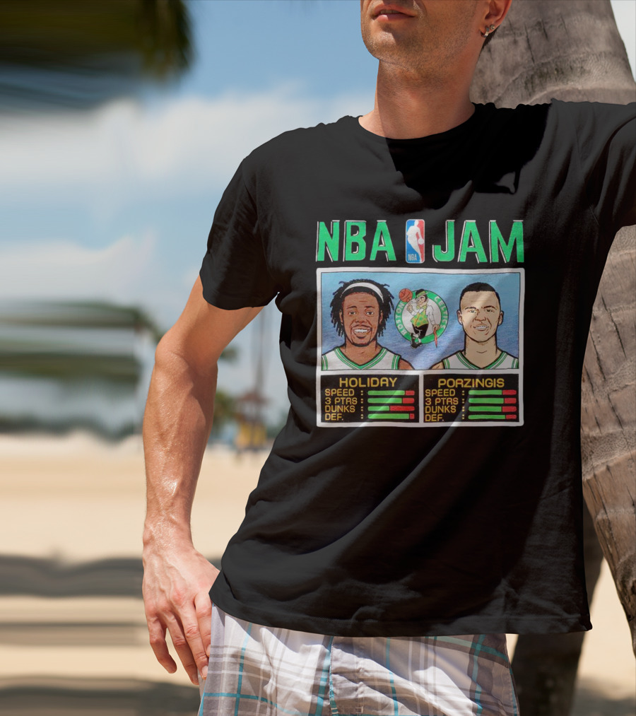 NBA Jam Celtics Holiday Porzingis Stats T-Shirt