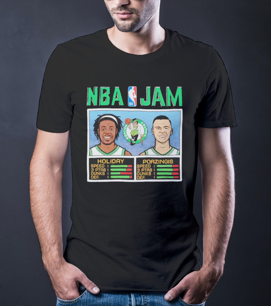 NBA Jam Celtics Holiday Porzingis Stats T-Shirt