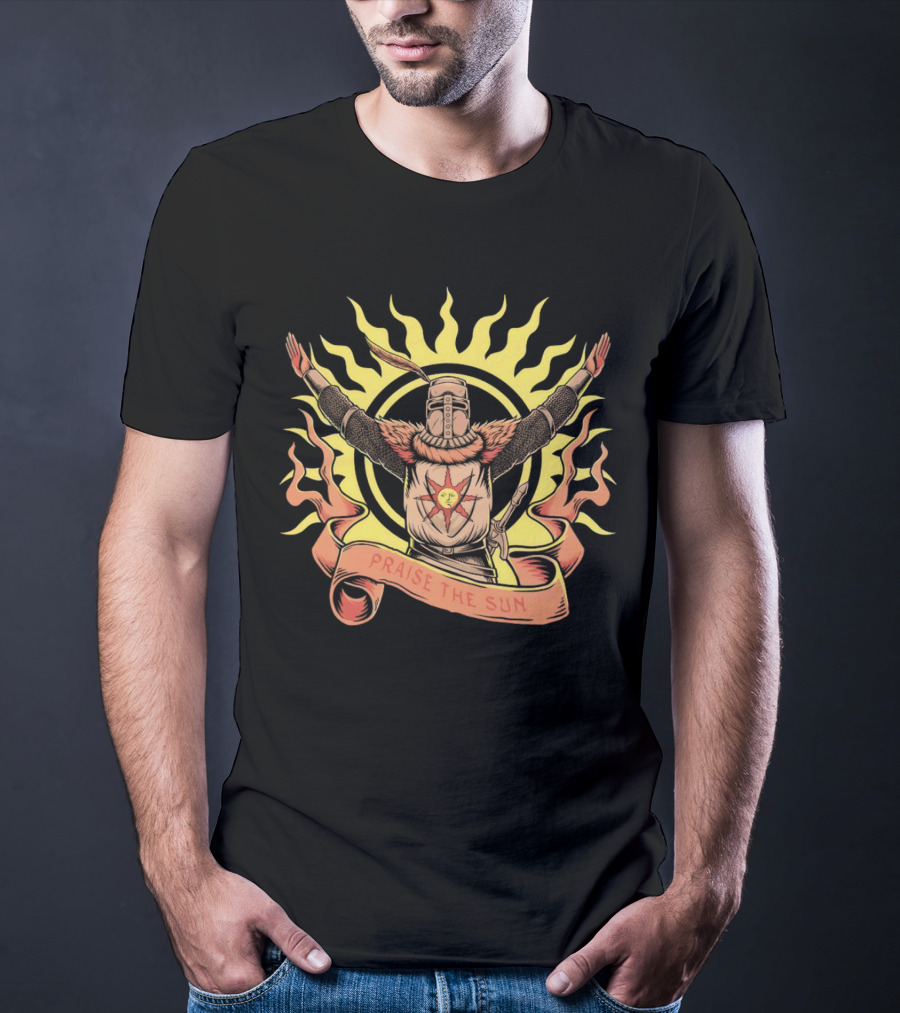 Solaire Praise The Sun Dark Souls Iconic Sunburst Knight Banner T-Shirt