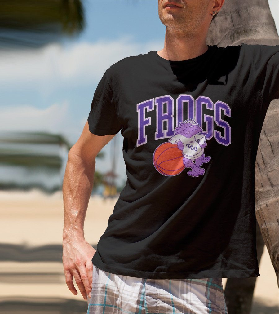 TCU Frogs Basketball Mascot With Purple Horned Frog And Ball T-Shirt