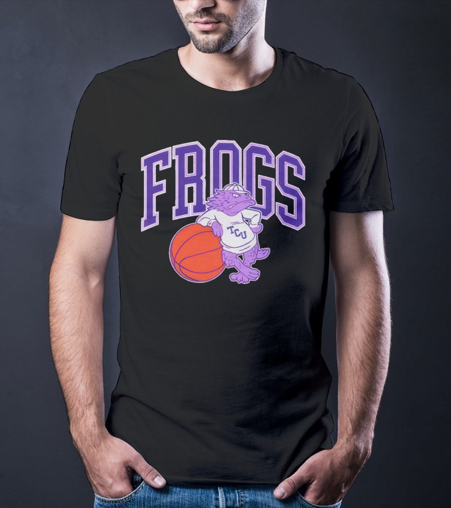 TCU Frogs Basketball Mascot With Purple Horned Frog And Ball T-Shirt