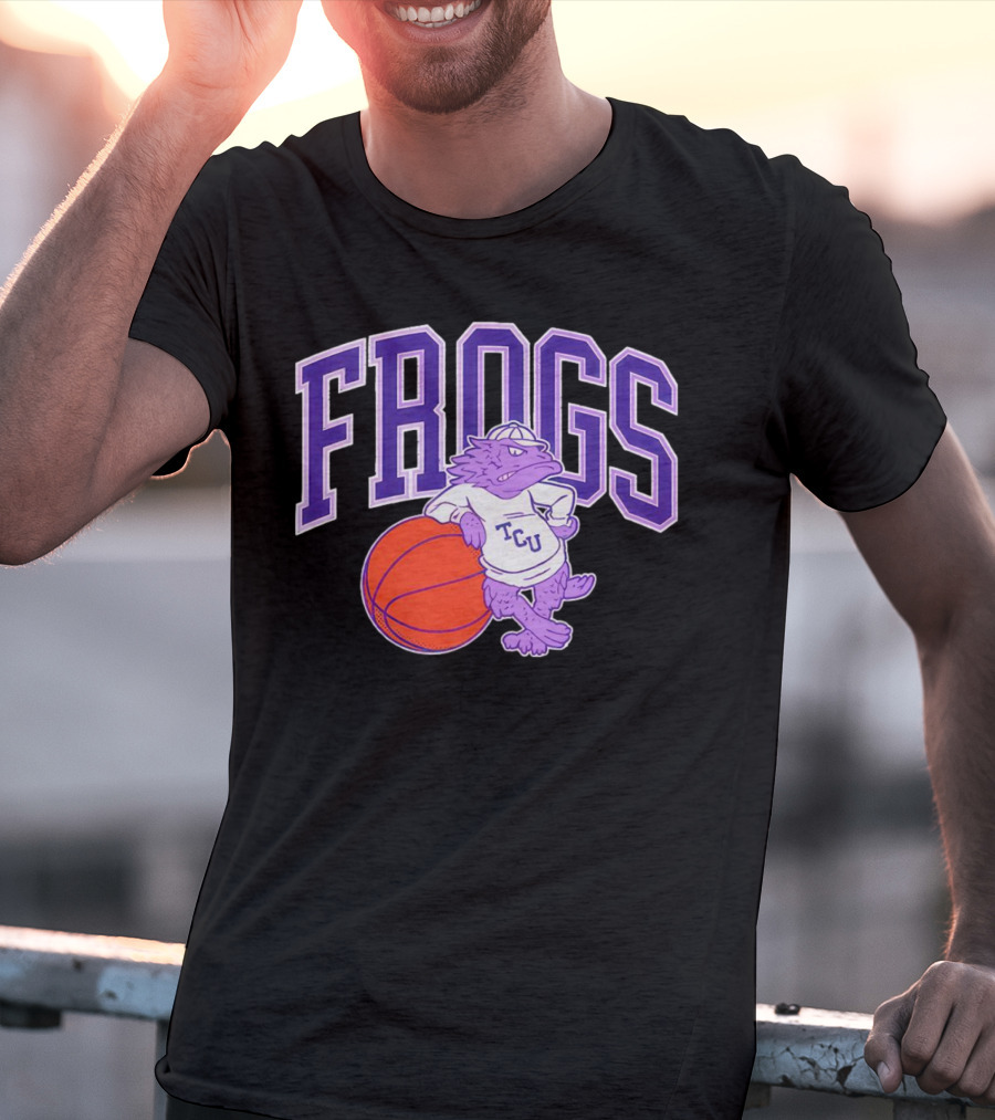 TCU Frogs Basketball Mascot With Purple Horned Frog And Ball T-Shirt