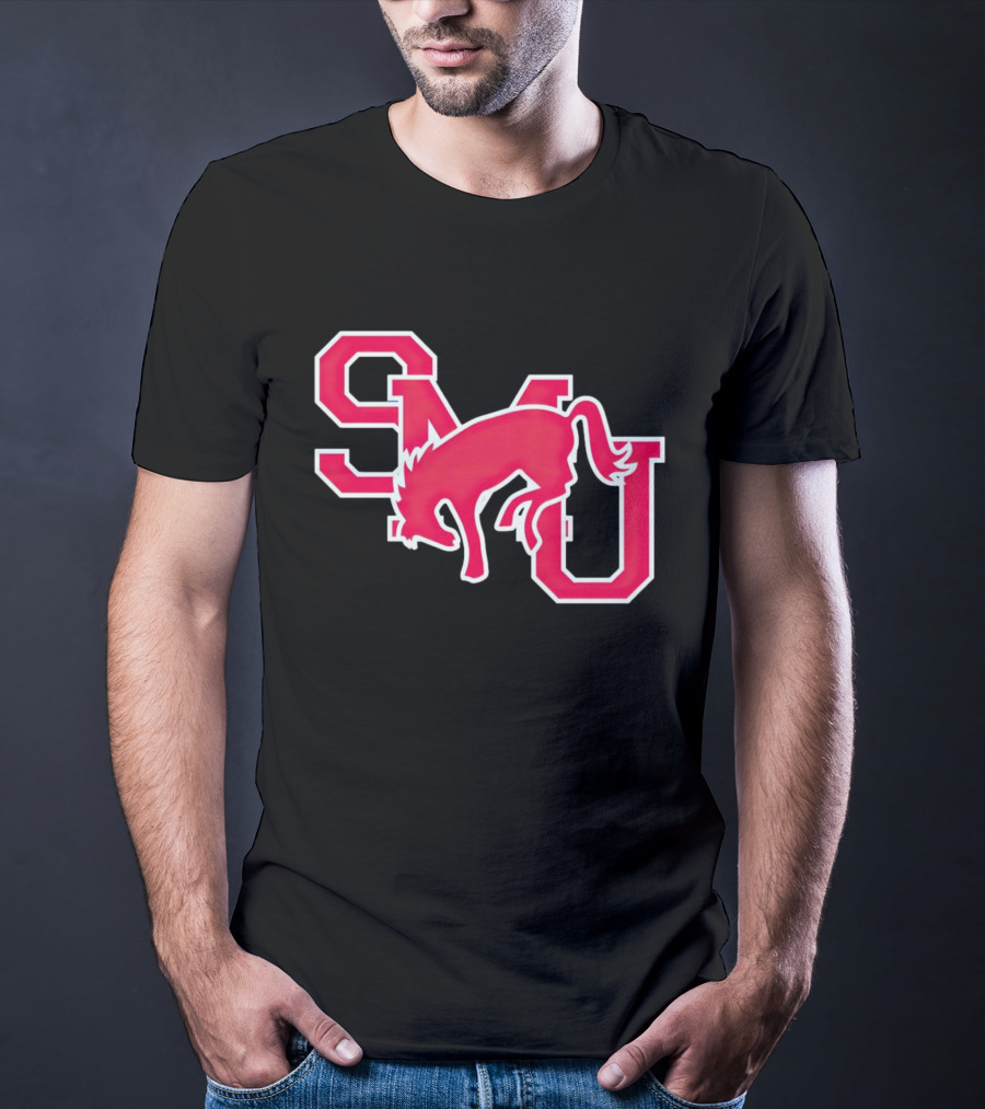 SMU Mustangs Red Logo With Jumping Mustang T-Shirt