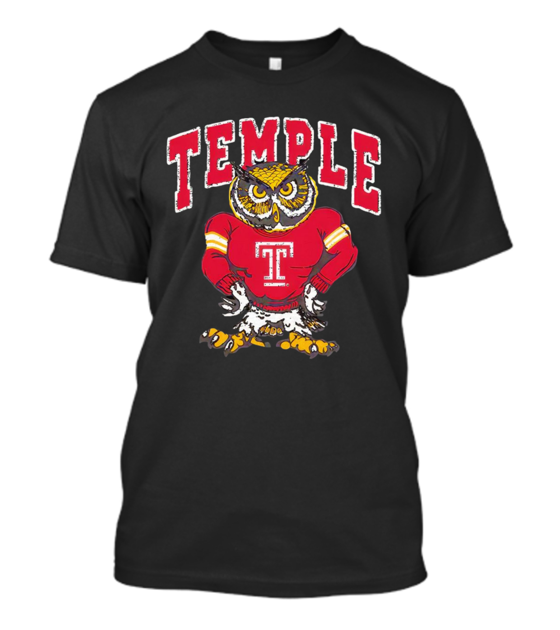 Temple Owls Football Mascot In Red Jersey With Bold Temple Text T-Shirt