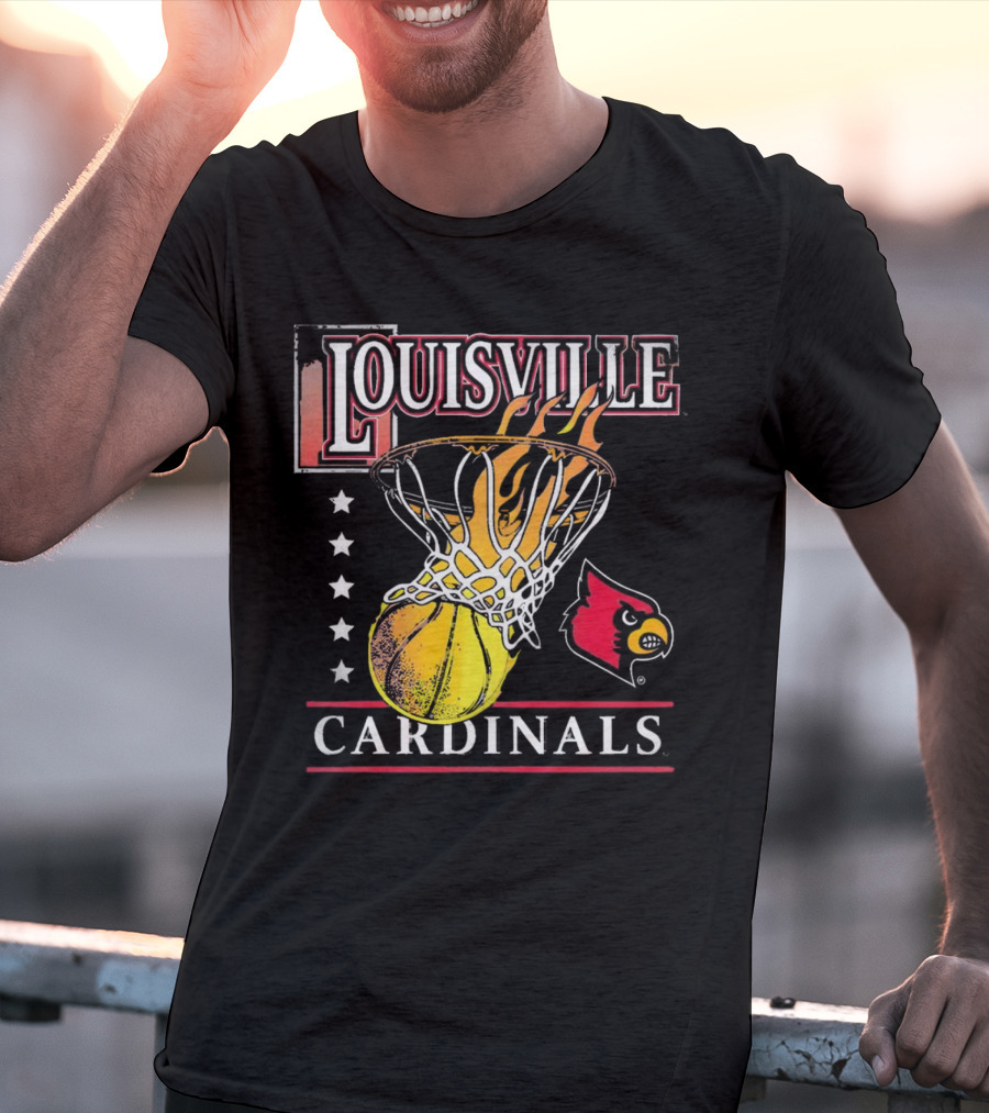Louisville Cardinals Flaming Basketball Hoop T-Shirt