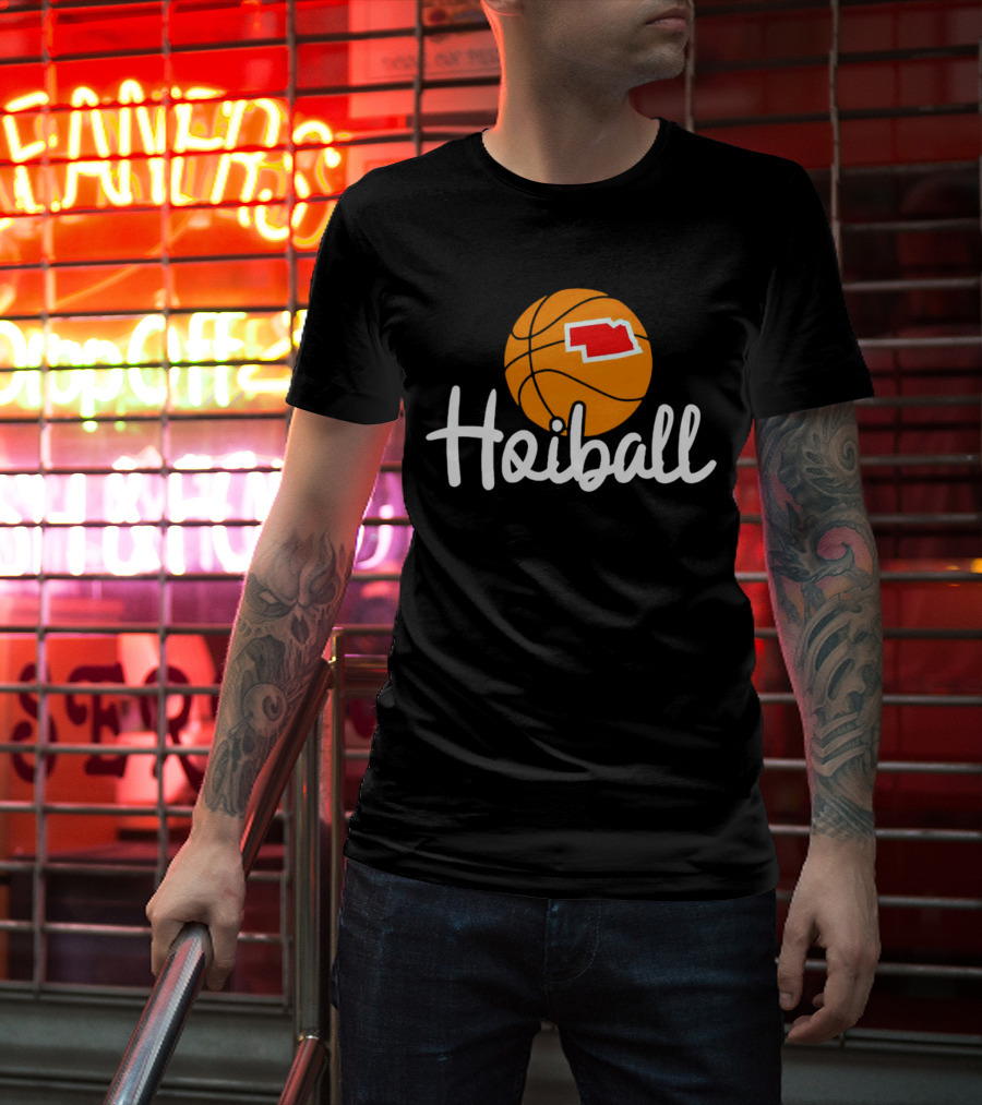 Nebraska Hoiball Basketball Icon With State Outline T-Shirt