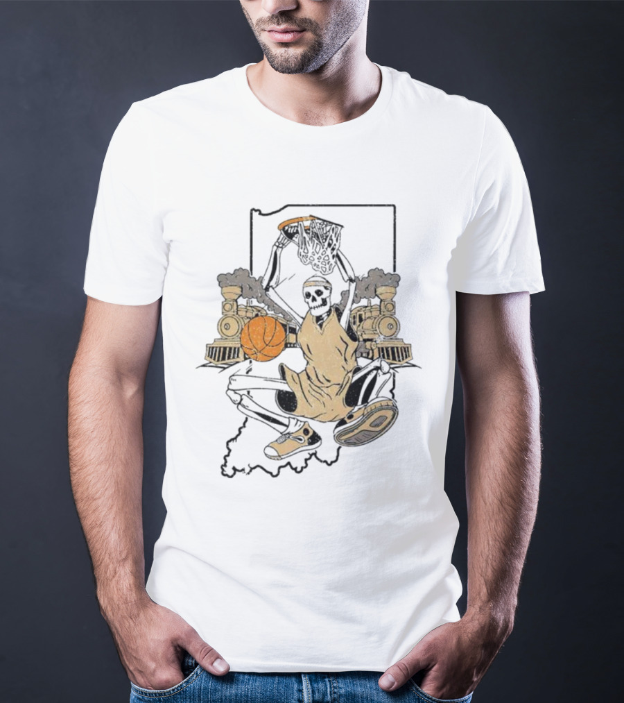 Purdue Boilermakers Basketball Skeleton Dunking Locomotive Indiana T-Shirt
