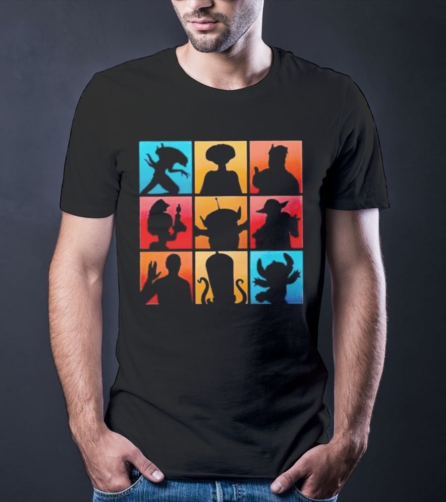 The Alien Gang Iconic Pop Culture Sci-Fi Silhouettes Compilation T-Shirt