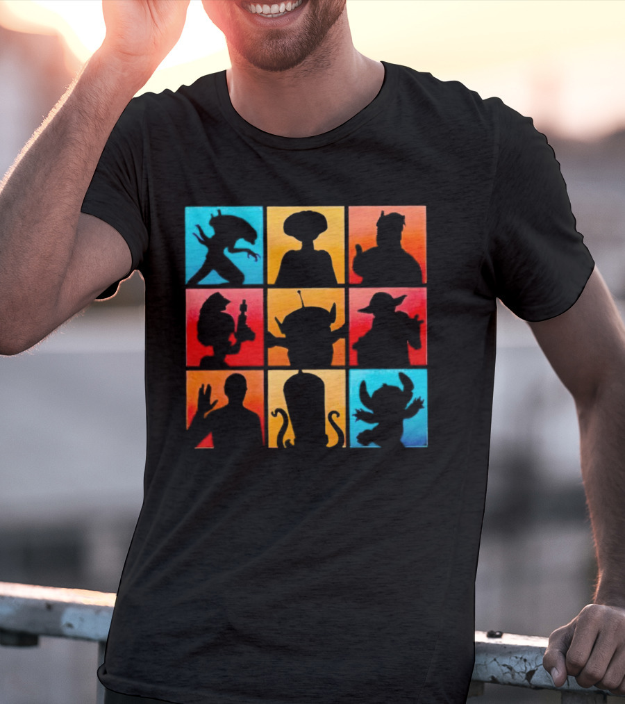 The Alien Gang Iconic Pop Culture Sci-Fi Silhouettes Compilation T-Shirt