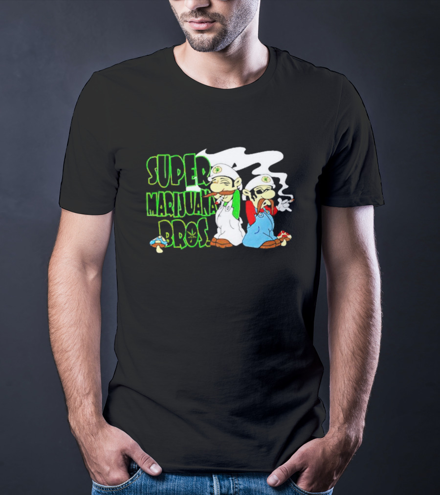 Super Marijuana Bros Weed Parody With Smoking Characters And Mushrooms T-Shirt