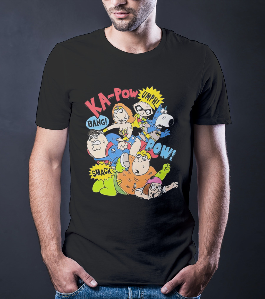 Family Guy Superhero Stewie Brian Peter Lois Chris Meg Ka-Pow Bam Pow Smack Bang T-Shirt