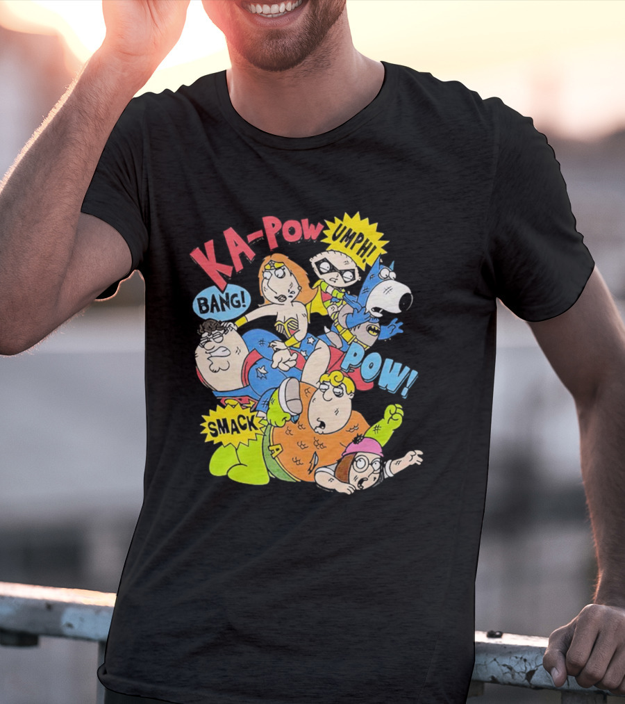 Family Guy Superhero Stewie Brian Peter Lois Chris Meg Ka-Pow Bam Pow Smack Bang T-Shirt