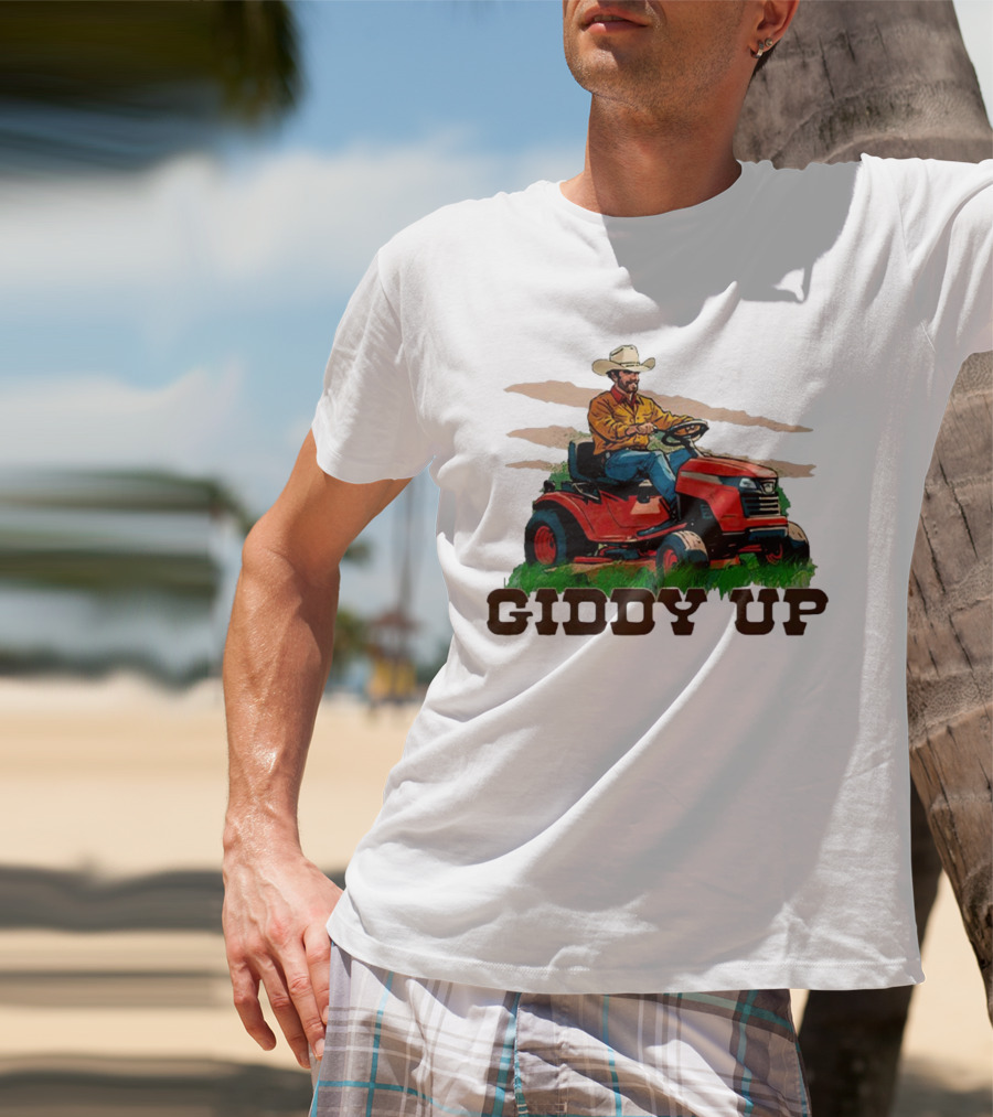 Giddy Up Cowboy On Lawn Mower T-Shirt
