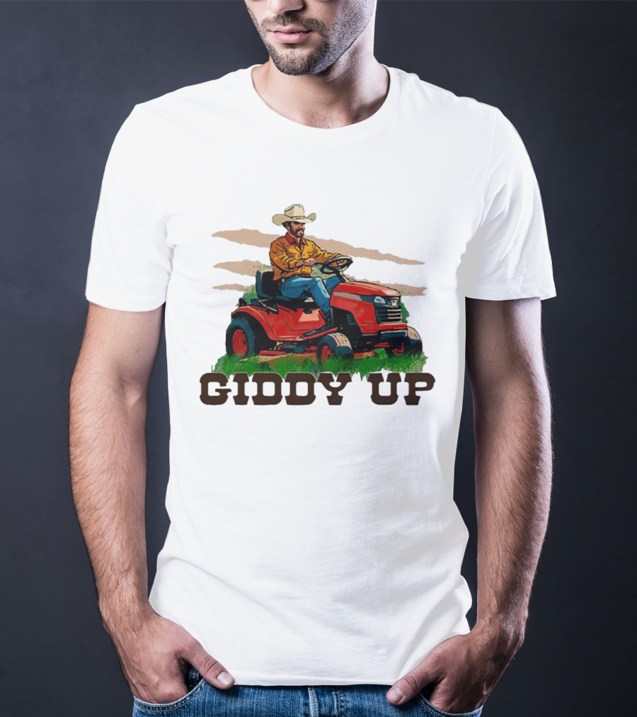 Giddy Up Cowboy On Lawn Mower T-Shirt