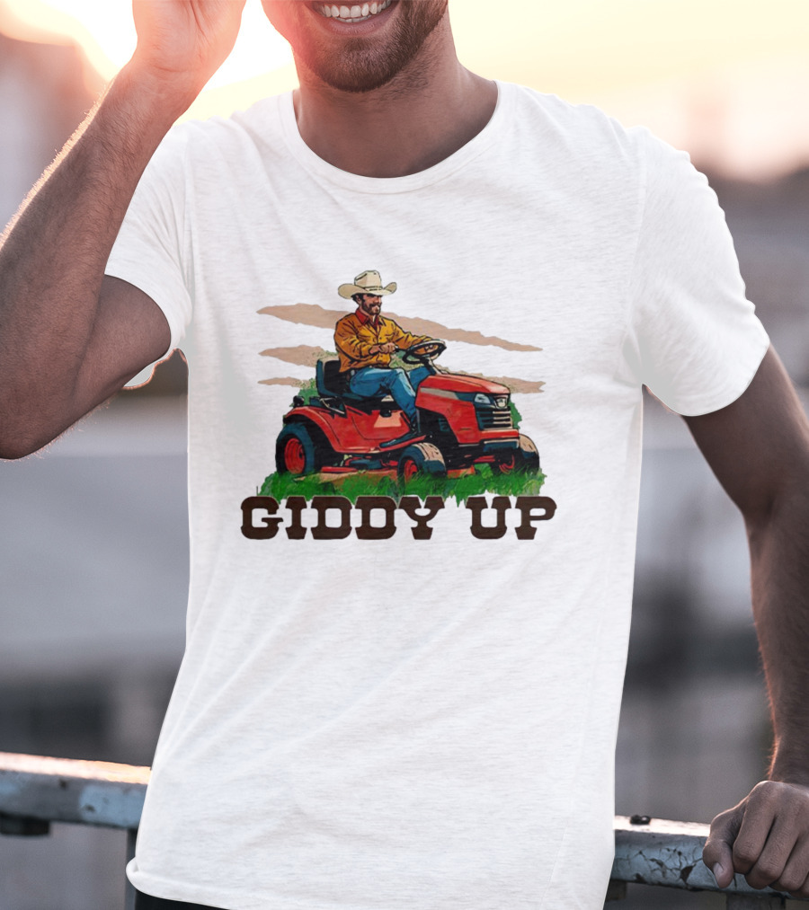 Giddy Up Cowboy On Lawn Mower T-Shirt
