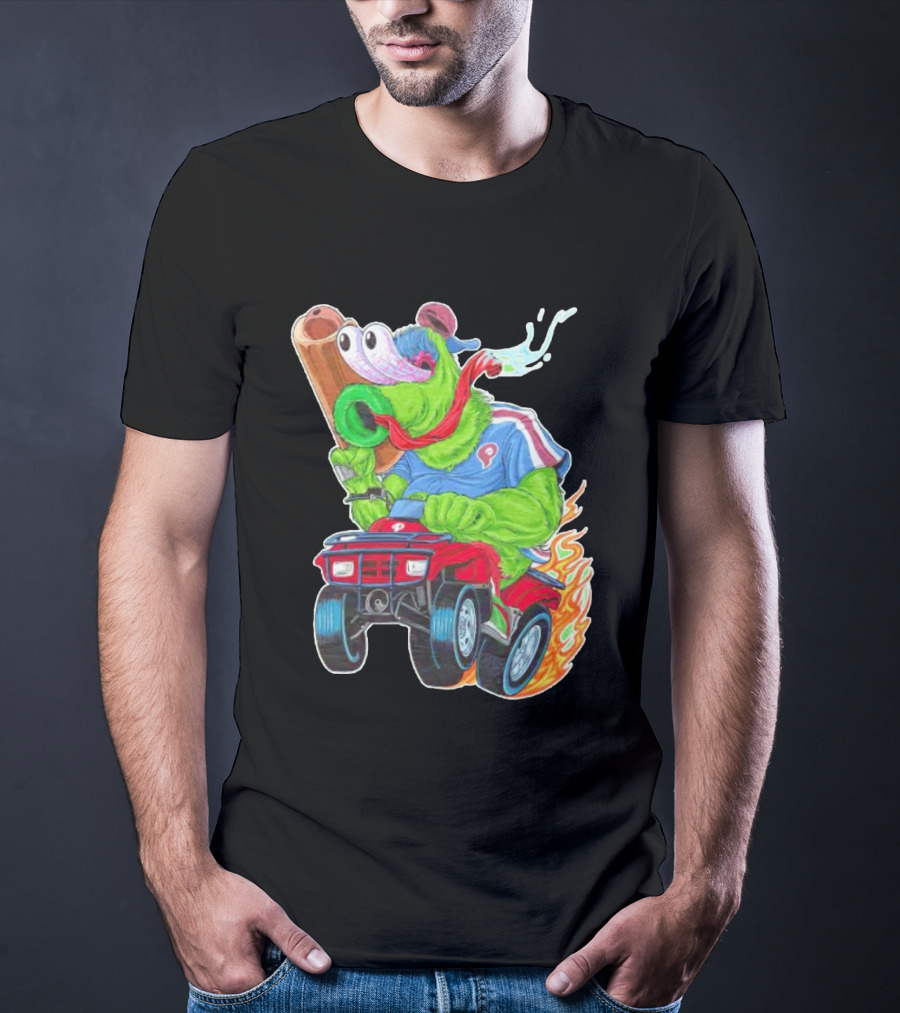 Phillie Phanatic Philadelphia Phillies Pheast Mode Mascot With Cannon Riding ATV T-Shirt