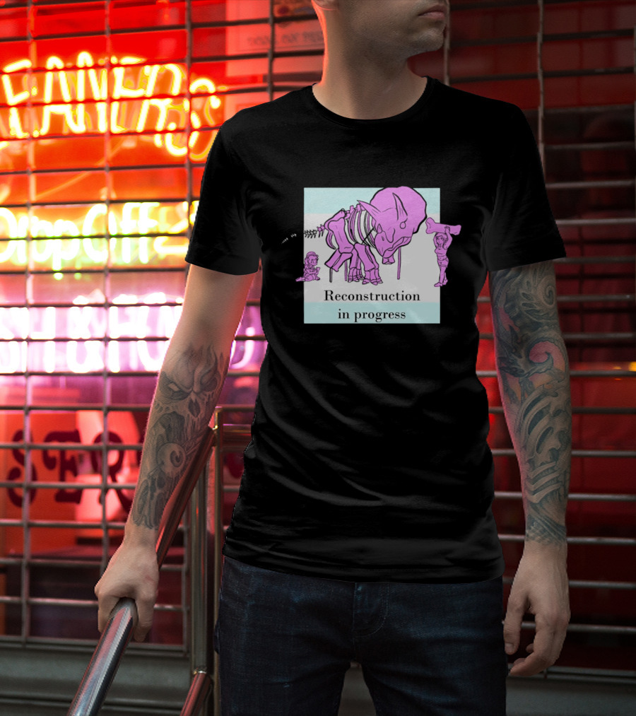 Reconstruction In Progress Pink Dinosaur Skeleton With Builders T-Shirt