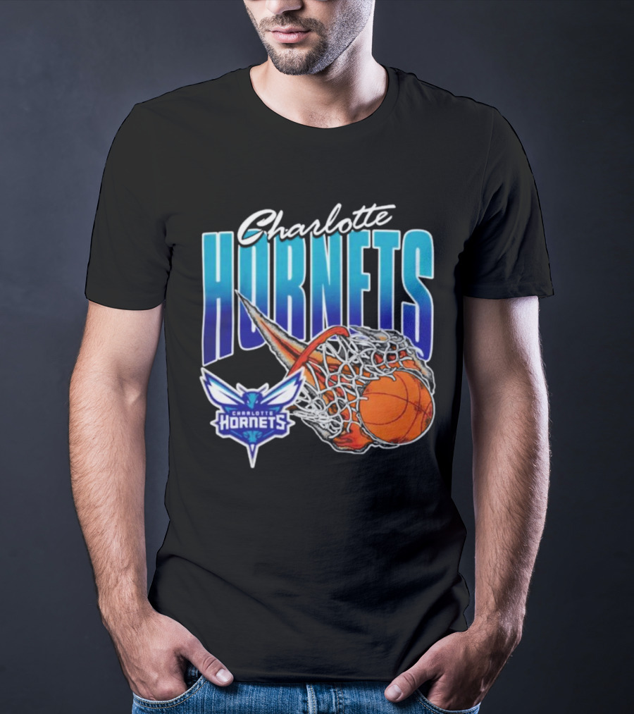 Charlotte Hornets Basketball Fire And Net T-Shirt