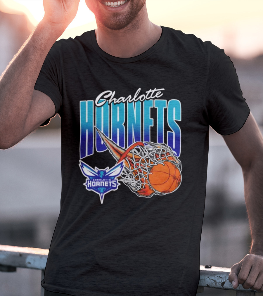 Charlotte Hornets Basketball Fire And Net T-Shirt
