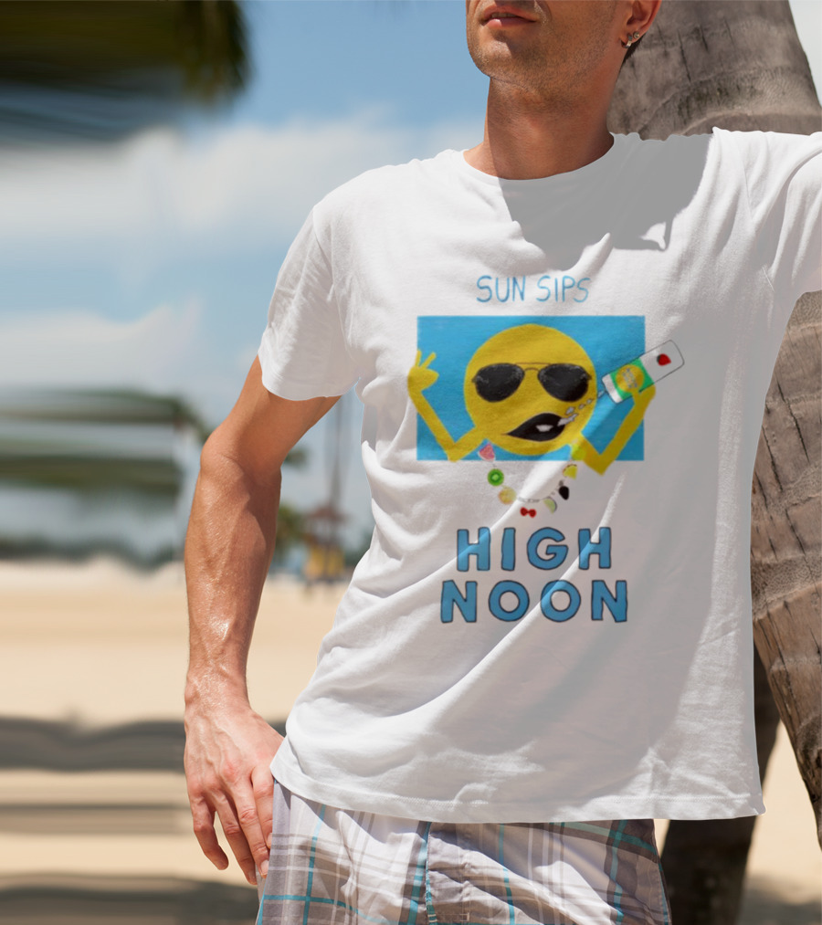 Sun Sips High Noon Emoji With Sunflower Style Glasses And Drink T-Shirt