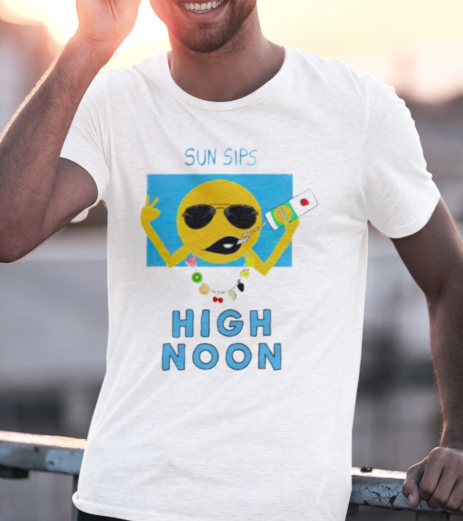 Sun Sips High Noon Emoji With Sunflower Style Glasses And Drink T-Shirt