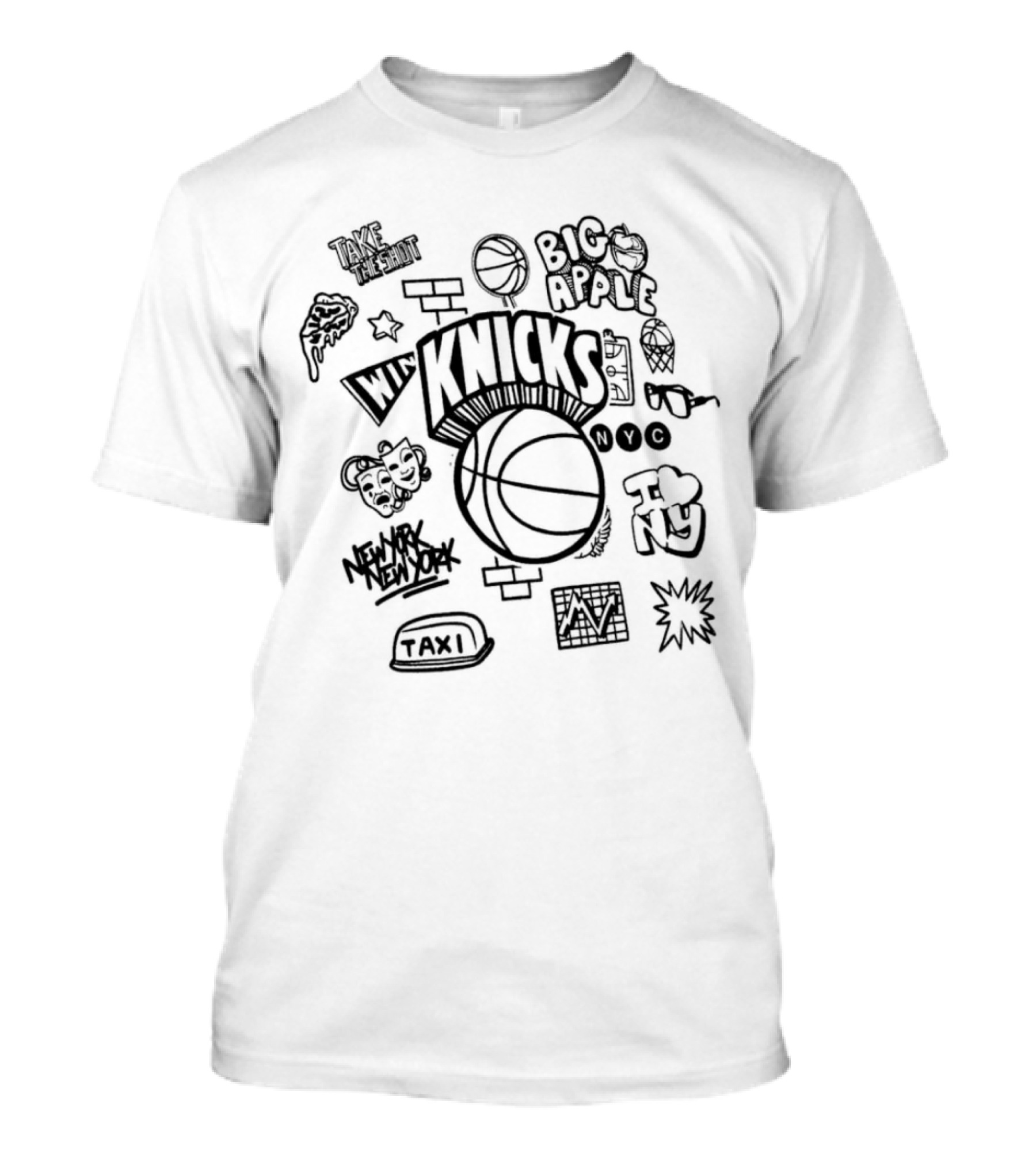 New York Knicks Big Apple NYC Hardwood Classics Doodle T-Shirt