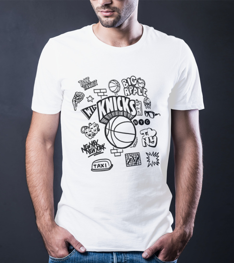 New York Knicks Big Apple NYC Hardwood Classics Doodle T-Shirt
