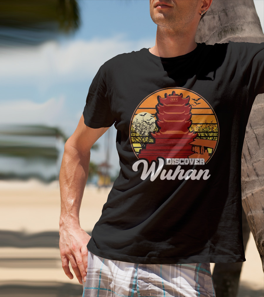Discover Wuhan Pagoda Vintage Sunset Scene T-Shirt