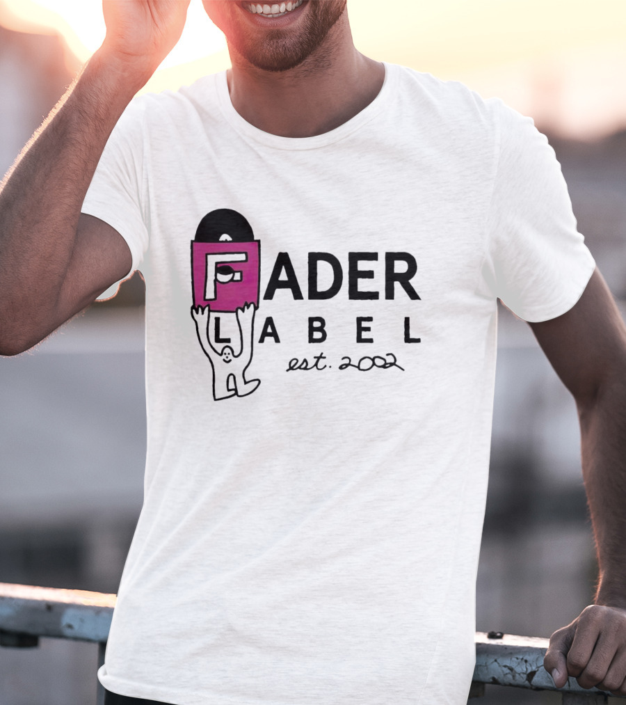 Fader Label Est 2002 Vinyl Record Icon With Pink Block F And Cartoon Character T-Shirt