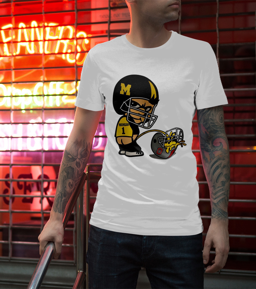 Michigan Wolverines M Football Player Pissing On Ohio State Helmet With O T-Shirt