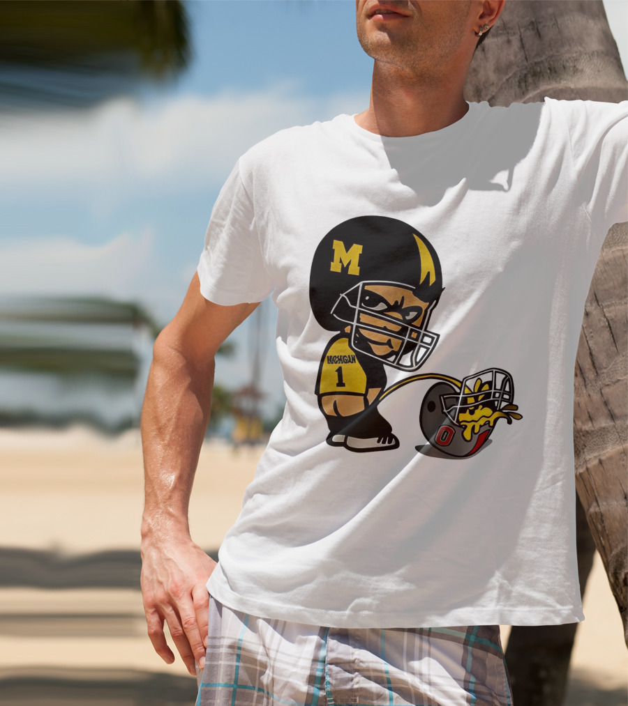 Michigan Wolverines M Football Player Pissing On Ohio State Helmet With O T-Shirt