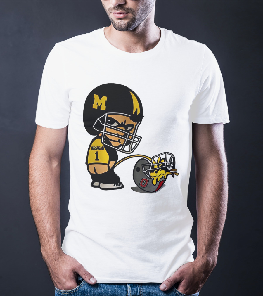 Michigan Wolverines M Football Player Pissing On Ohio State Helmet With O T-Shirt