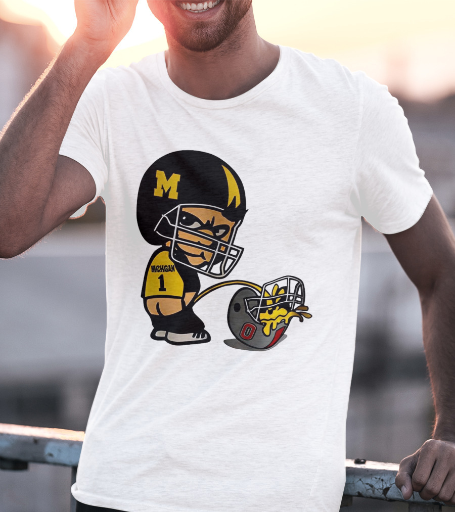 Michigan Wolverines M Football Player Pissing On Ohio State Helmet With O T-Shirt